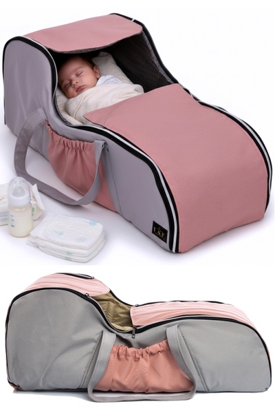 USF Ana Kucağı Portbebe Gri Pembe Bebek Puset Bebek taşıma çantası