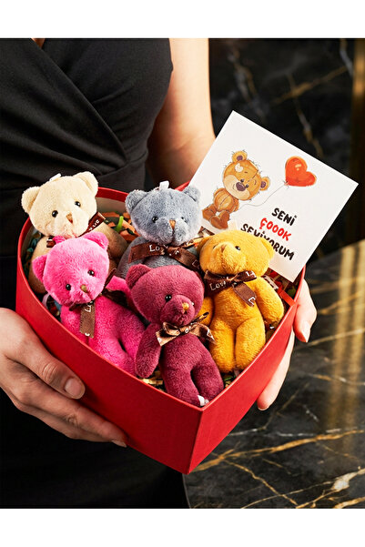 lenostra Sevgiliye Hediye Kalp Hediye Kutusunda Rengarenk Mini Ayıcıklar - Do...