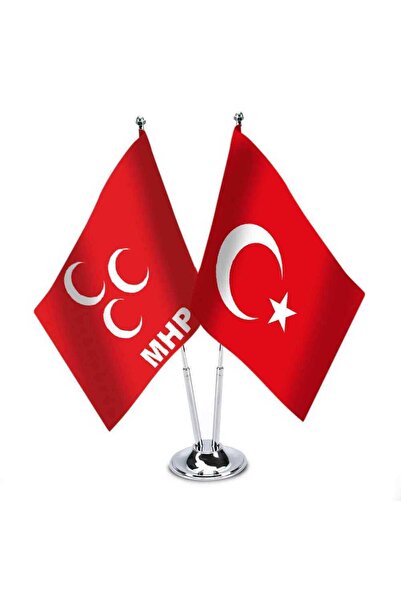 Genel Markalar Masa Üstü Mhp Bayrağı Türk Bayrağı Ikili Direk Masa Bayrağı