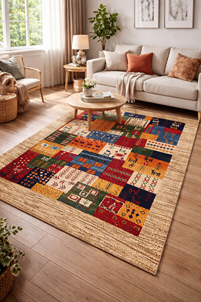 Emiroğlu Otantik Mısır Motif Yıkanabilir Halı – Süngerli Yüzey, Kaymaz Deri T...