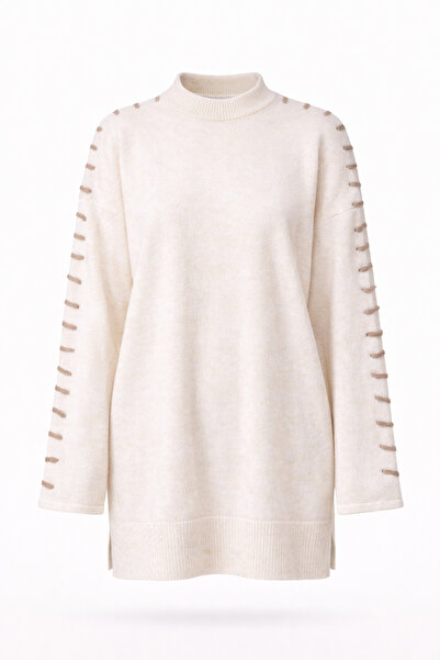 adba style İlmek Detaylı Oversize Yumoş Tesettür Triko Tunik 4071