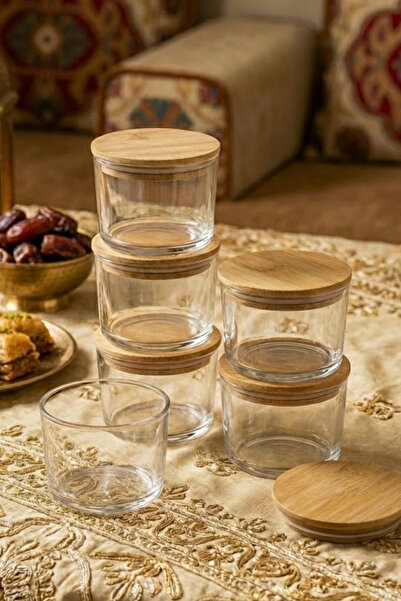 Fhilli Vetro - 6'lı Ahşap Vakum Kapaklı Cam Saklama Kabı 220 cc