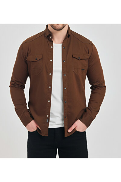 a02teks قميص جينز رجالي من القطن بقصة ضيقة