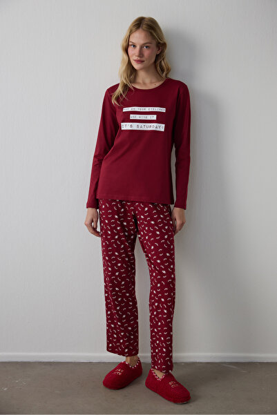 Penti Burgunderrotes It's Saturday Hosen-Pyjama-Set