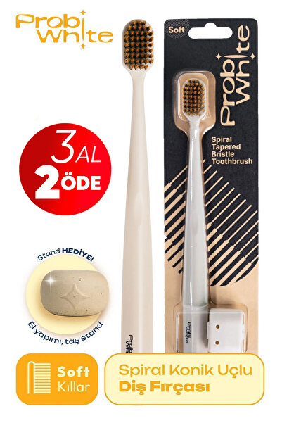 Probident Probiwhite Spiral Natural Vegan Toothbrush - Handmade Stand Gift