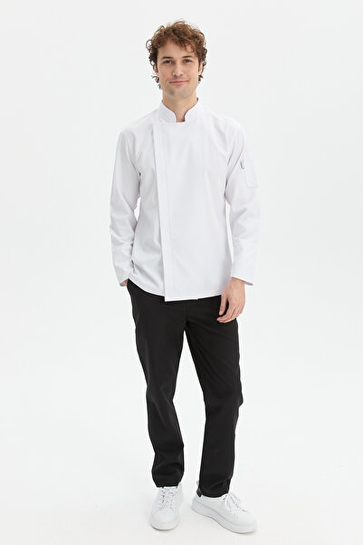 MyChef سترة الشيف بيضاء اللون بياقة أوركيد زينا، زي الطهاة للرجال