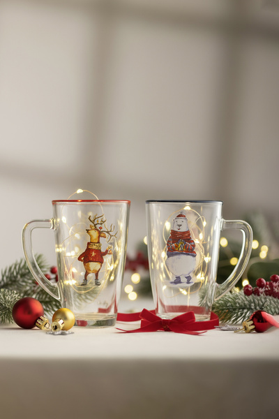 Rakle Deer Santa 2'li Kupa Seti Mavi-Kırmızı 400 cc