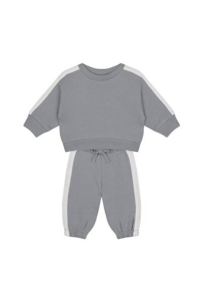 Antebies White Contrast Gray Sweatshirt and Pants Set
