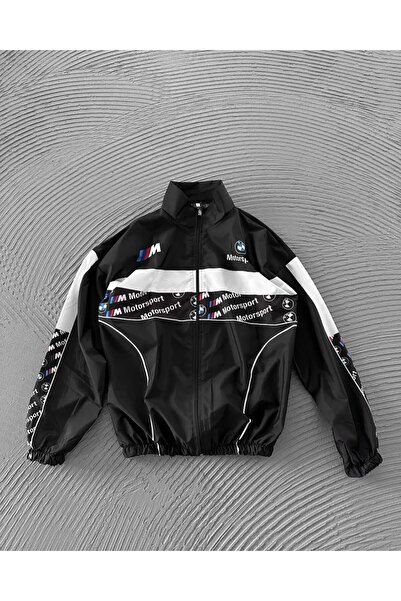 Lushen Unisex Paraşüt Kumaş Oversize Dijital Baskılı Siyah Rüzgarlık Yağmurlu...