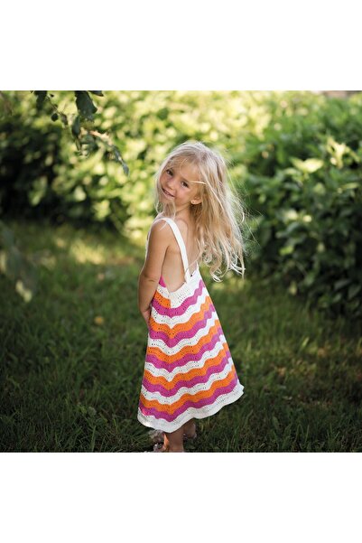 Antebies Pink Orange White Striped Jacquard Knitwear Sleeveless Girl's Dress