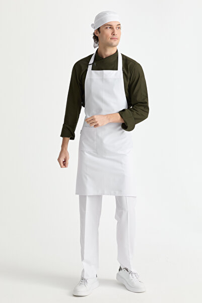 MyChef Aşçı Mutfak Önlüğü Beyaz Cepli Ayarlanabilir Askılı Şef Önlükleri