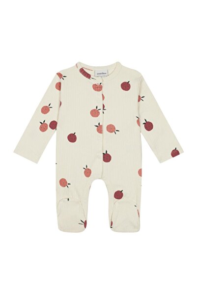 Antebies Beige Apple Love Patterned Snap Fastener Long Sleeve Baby Girl Booti...