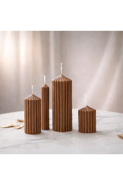 Mumoda Candle House Dekoratif Mum 4 Parça Oluklu Silindir Mum Seti