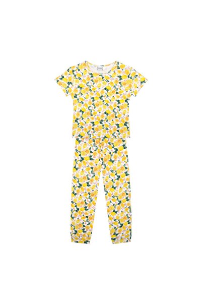 Antebies Organic White Lemonade Patterned Short Sleeve Girls' Pajama Set with...