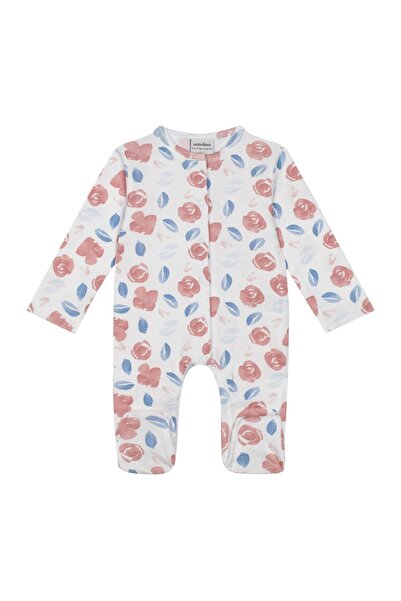 Antebies White Watercolor Floral Patterned Snap Fastener Long Sleeve Baby Gir...