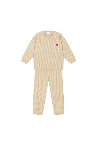 Antebies Cream, Herringbone, Butterfly Embroidered Knitwear Elastic Waist Lac...