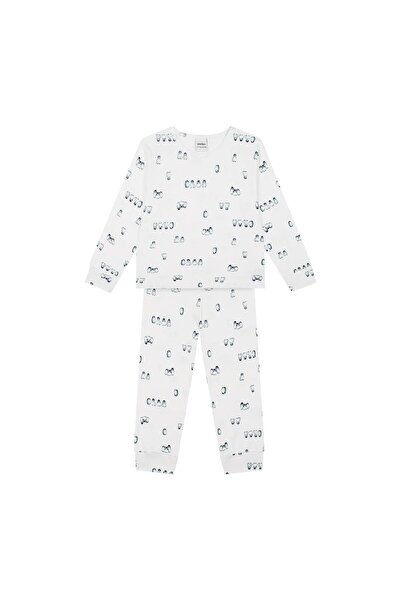 Antebies Organik Beyaz Penguen Adası Desenli Beli Lastikli Uzun Kollu Erkek Ç...