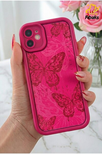 Fibaks Apple iPhone 11 Kılıf Yumuşak Dokulu Kelebek Desenli Yumuşak Kamera Ko...
