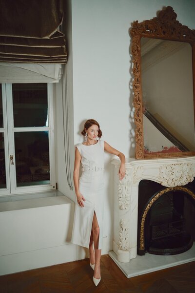 Sateen Belted Pencil Dress - Ecru Color