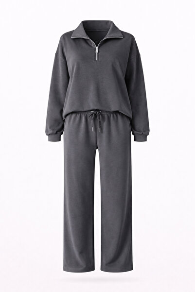 adba style Premium Modal Kumaş Fermuarlı Yaka Kadın Takım 4066