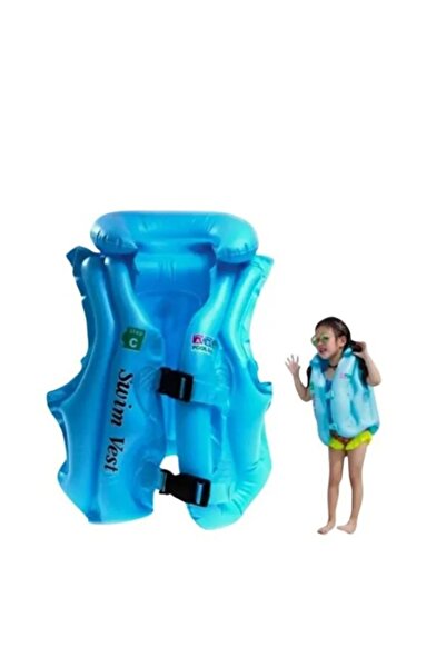 buradanaldım Abc 2-7 Yaş Çocuklar Için Şişme Deniz Havuz Mavi Yelek