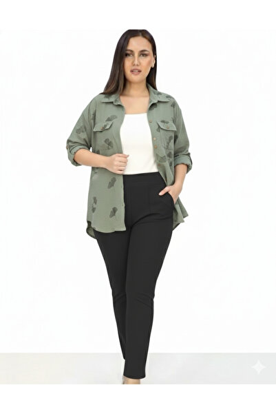 AKŞEN GİYİM Великий розмір 100% бавовна Лляна сорочка з двома кишенями та виш...