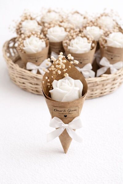 BlueDaisyCandle 15 Adet Kokulu Kişiye Özel BEYAZ Lüks Gül Mum Buketleri