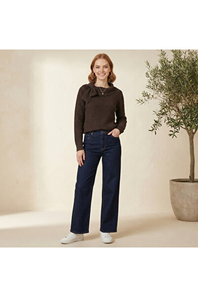 Qoolest Kadın Fiyonk Yaka Detaylı Yüksek Yaka Triko Kazak