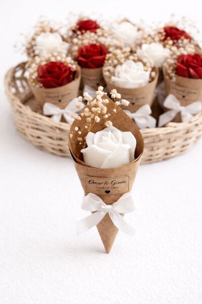 BlueDaisyCandle Kişiye Özel 10 ADET GÜL Model kokulu buket mum Düğün/nişan/sö...