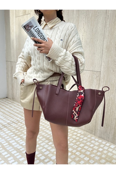 DMG Collection Large Size Women's Hand and Shoulder Bag with Scarf Detail