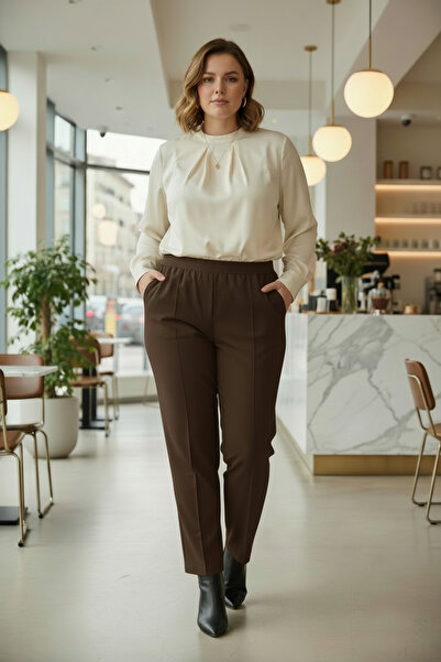 STYLENEST Women's Plus Size Steel Fabric Pants Elastic Waist with Pockets Str...