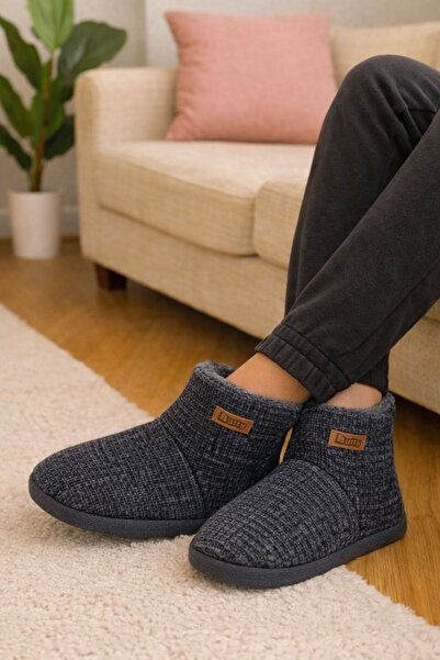 fluffy حذاء رجالي منزلي - ملابس تريكو، صوف، قطيفة داخلية، نعل سميك وغير قابل ...