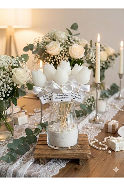 BlueDaisyCandle 15 adet kişiye özel LALE buket mum, doğumgünü, hediyelik, sün...