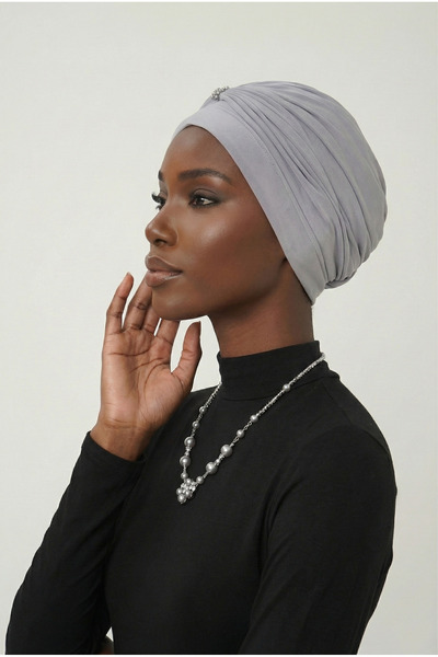 fidan bone Incili - Inci Işlemeli Açık Gri Hazır Türban Tesettür Bone Medikal...