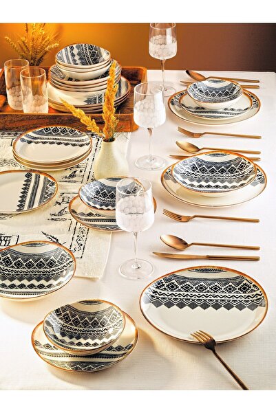 Kitchen Life Roden Modern Ethnic 24 Parça 6 Kişilik Porselen Yemek Takımı Pas...