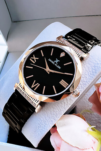 Daniel Klein سوار هدية من الزجاج الأسود الوردي للموسم الجديد - ساعة يد نسائية...