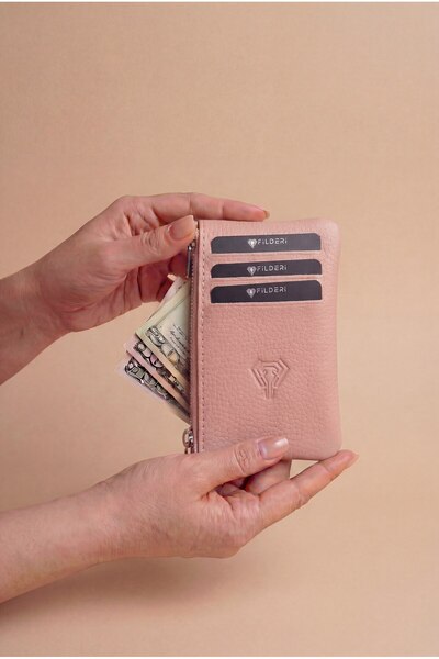 Fil Deri Genuine Leather Zippered Mini Card Holder with Coin Compartment for ...