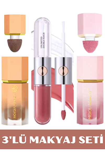 NUNUKO 3'lü Makyaj Seti (KONTÜR - RUJ - AYDINLATICI)