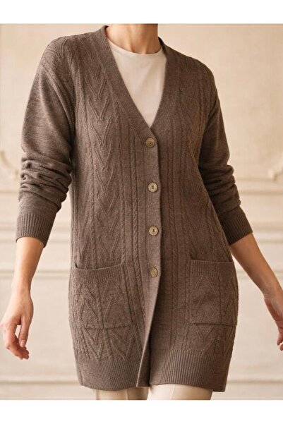 TEK Long Knitwear Winter Plus Size Mother Cardigan / Brown