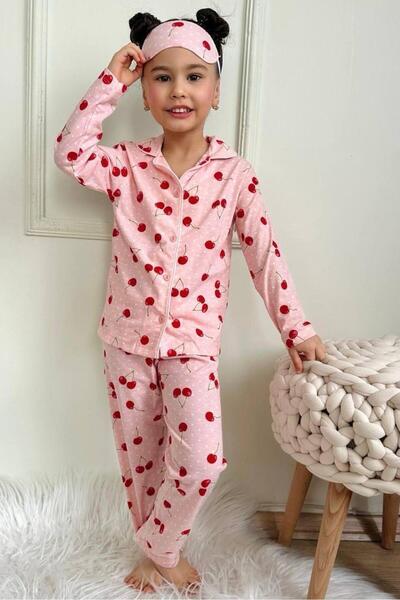 ÖRZİ Kids κεράσι με τύπωμα νυχτικό και πιτζάμα για κορίτσια με μακριά μανίκια...