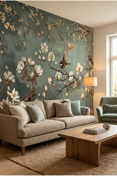 dreamwall İlkbahar Çiçekli Tekstil Yırtılmaz Salon Duvar Kağıdı  Isı ve Ses Y...