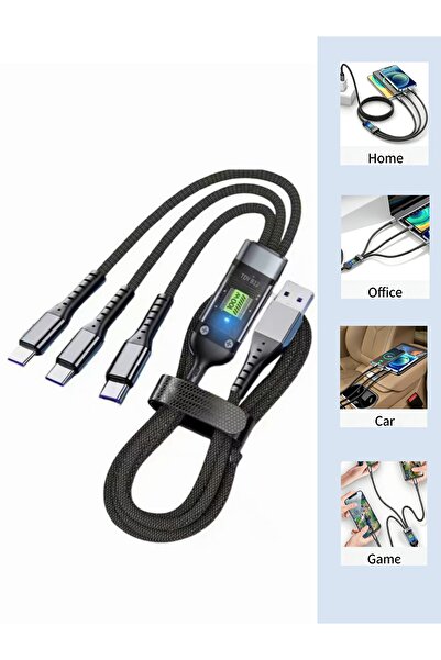 Generic كابل بيانات وشحن سريع 3 في 1 بقوة 100 واط لهواتف أبل وأندرويد وهواوي