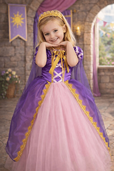 Turuncu Gardrop Rapunzel Uzun Kız Çocuk Kostüm