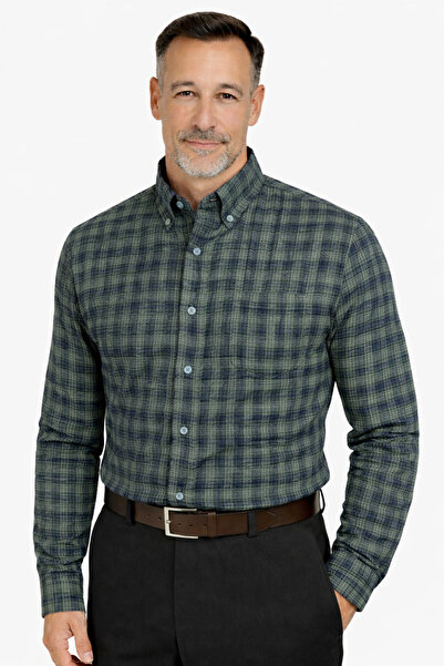 BURSPA Comfortable Cut Striped Checked Winter Men's Dad Shirt