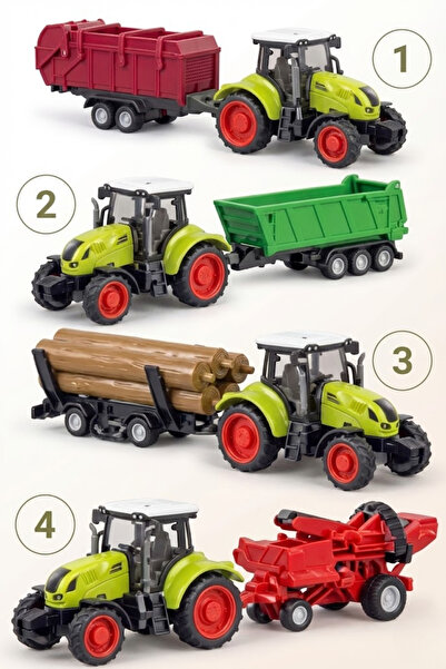 viyolmarketim 4’lü Römorklu Oyuncak Traktör Seti – 24.5 cm Çiftlik Tarım Araç...
