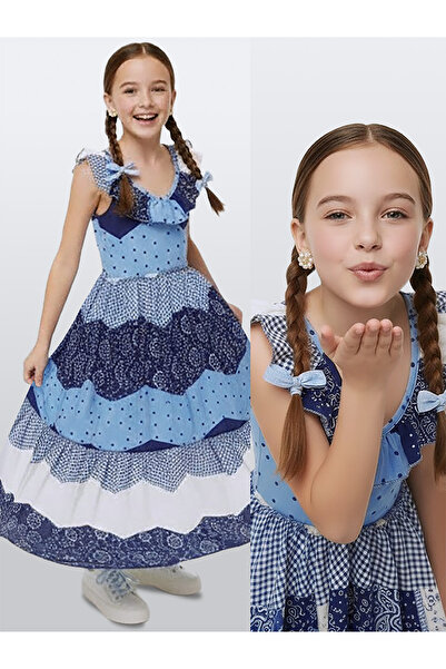 Denokids Rochie pentru fetiță bumbac 100% Poplin Bleumarin Alb Sezon de primă...