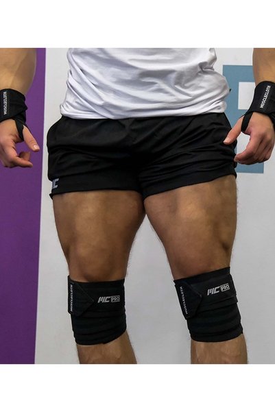 MUSCLECLOTH Pro Knee Wraps Knee Bandage 2-Pack - Black with Velcro Tape