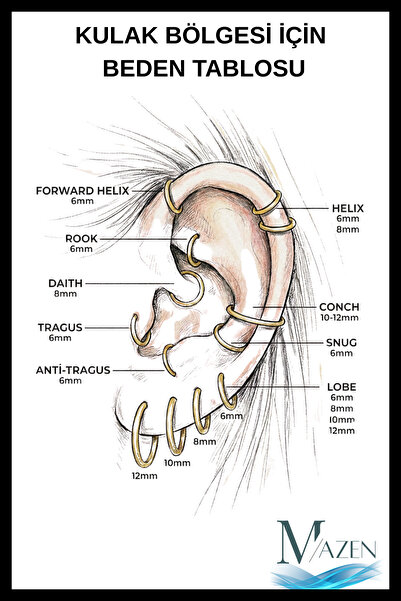 MAZEN Kristal Taşlı Akrilik Kaplamalı Kararmaz Cerrahi Çelik Nal Piercing ( Beden Seçenekli)