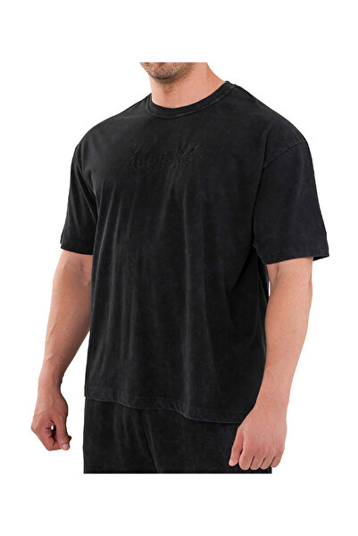 Kingsize Nutrition Kingsize Darksteel Antik Yıkamalı Oversize T-Shirt Siyah