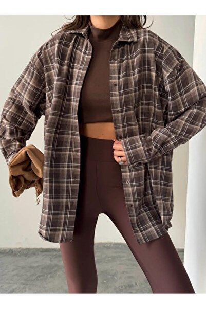 Be Best Women's Brown Oversized Plaid Shirt Be214